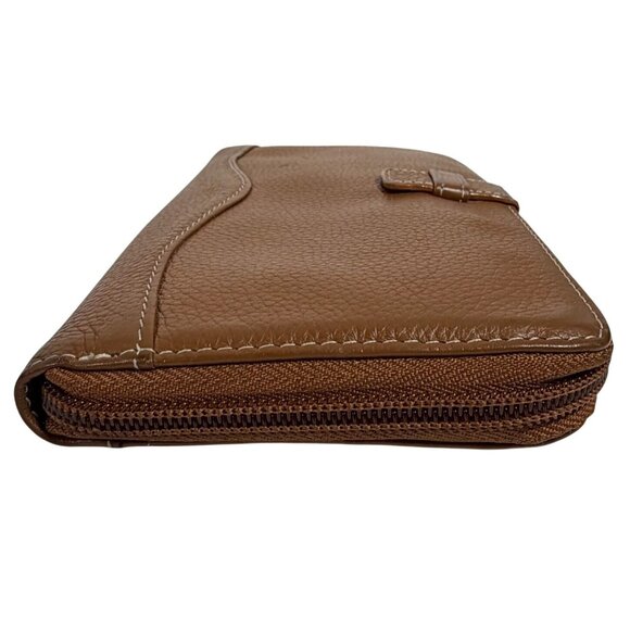 TIGNANELLO Large Pebble Leather Zip Around Wallet Clutch In Camel Tan 7.5x4" - Picture 4 of 13